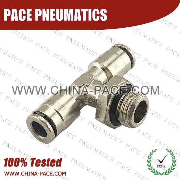 G Thread Nickel Plated Brass Male Branch Tee Push In Air Fittings, All Metal Push To Connect Fittings, All Brass Push In Fittings, Camozzi Type Brass Pneumatic Fittings